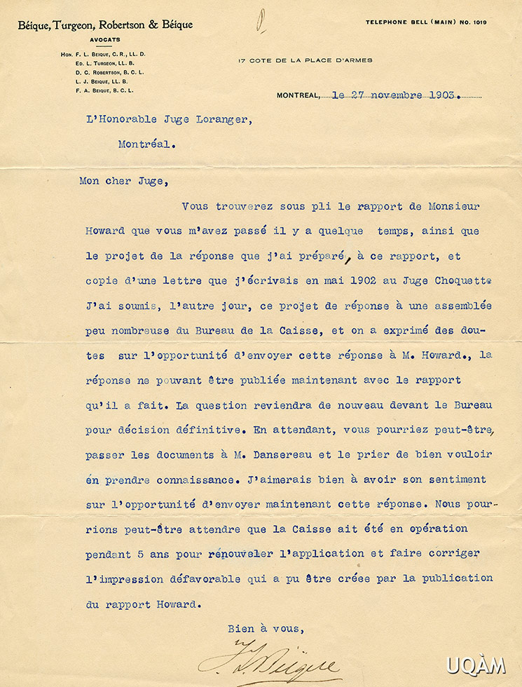 Letter from Frdric-Liguori Bique.