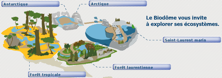 Image présentant un plan des cinq écosystèmes du Biodôme de Montréal