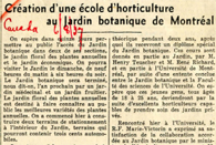 Extrait du journal Le Canada (Montréal), 6 août 1937 - Création d'une école d'horticulture au Jardin botanique - JBM002083
