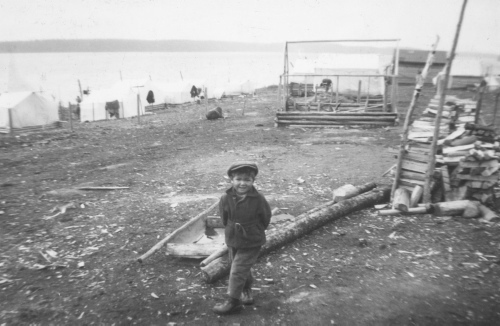Collection Jacques Rousseau photo - c-3338-a-I-4931 -Poste du Lac Mistassini. Enfant mistassini sur la pointe MacLoed. Fin juin 1946.