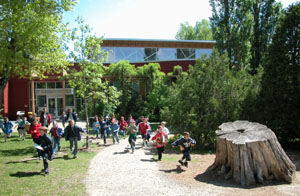 Children enjoying the yard in front of the Tree House